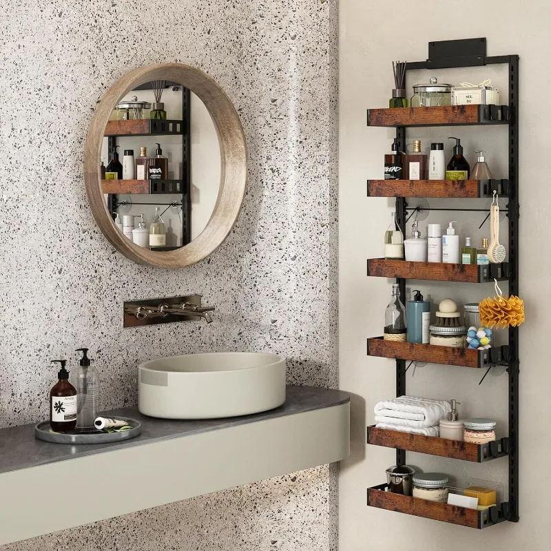 

Over the Door Pantry Organizer, 6-Tier Adjustable Wooden Basket Kitchen Pantry Door Organization and Storage