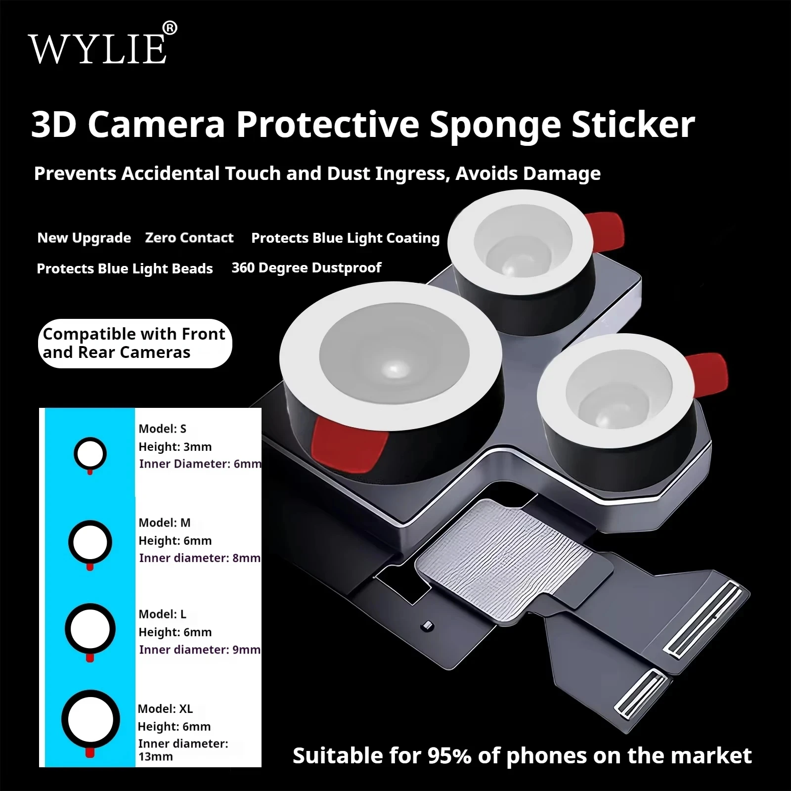 WYLIE 70 قطعة/الحقيبة ثلاثية الأبعاد كاميرا حماية الإسفنج ملصق العالمي حماية الهاتف المحمول ملصق لأداة إصلاح الكاميرا الأمامية والخلفية