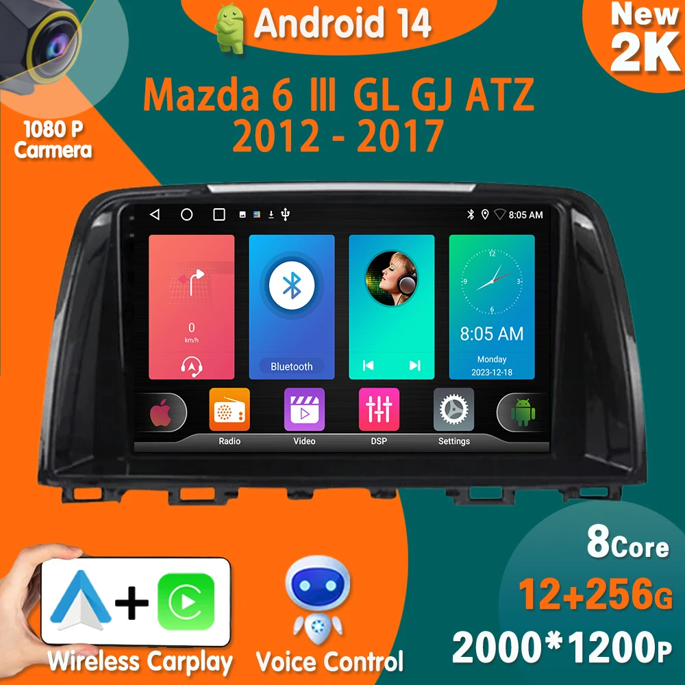 Android 14 For Mazda 6 Ⅲ GL GJ ATZ 2012 - 2017 Car Radio Stereo Multimedia Video Player Navigation GPS