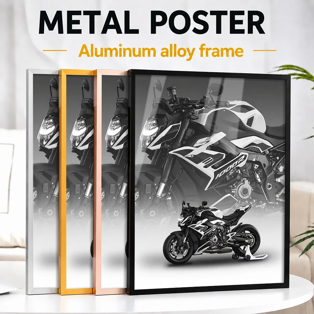 Blue German Sport Motorcycle Framed Metal Print Customized Layered Collage Wall Art For Riding Clubhouse, Motorsport Fan Gift