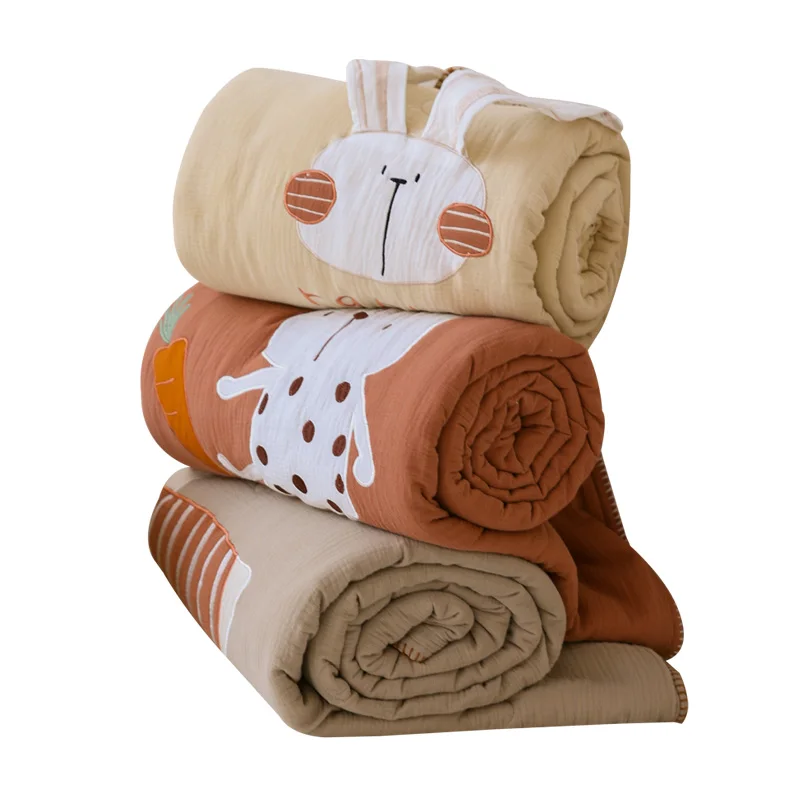 100% Cotton Crinkle Yarn Summer Quilt Cute Machine Washable Air Conditioning Quilt Thin Quilt Core