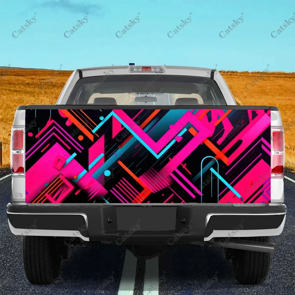 Abstract Triangles And Squares Truck Tailgate Wrap Professional Grade Material Universal Fit for Full Size Trucks Weatherproof