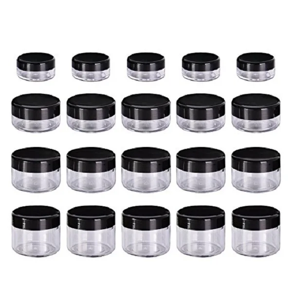 100PCS X 2g 3g 5g 10g 15g 20g Transparent Sample Jars Pot Containers with Black Lids for Makeup Face Cream Lip Balms Storages