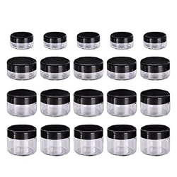 100PCS X 2g 3g 5g 10g 15g 20g Transparent Sample Jars Pot Containers with Black Lids for Makeup Face Cream Lip Balms Storages