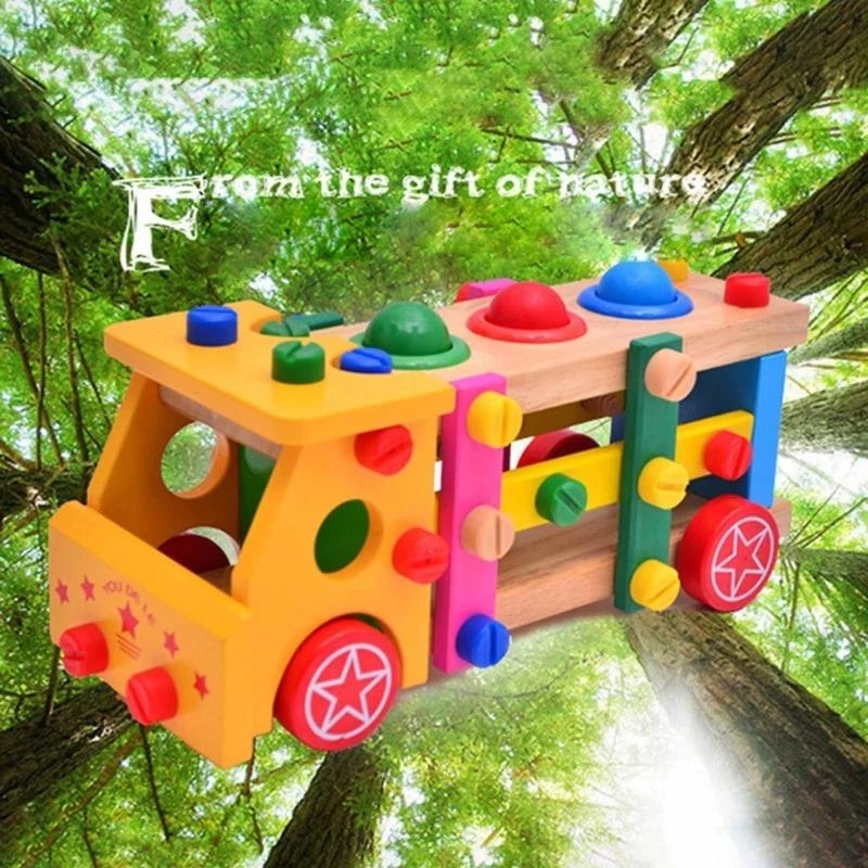 لعبة تجميع المسمار للأطفال صندوق أدوات خشبي لعبة النجار لعبة سيارة الهدم لعبة التعليم المبكر لعبة الإمساك 15UB