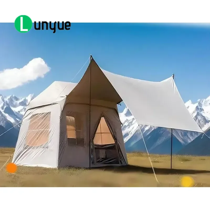Portable Foldable Inflatable Camping Tent Waterproof Double Layer Oxford Cloth Outdoor Awning No Assembly Required for Hiking