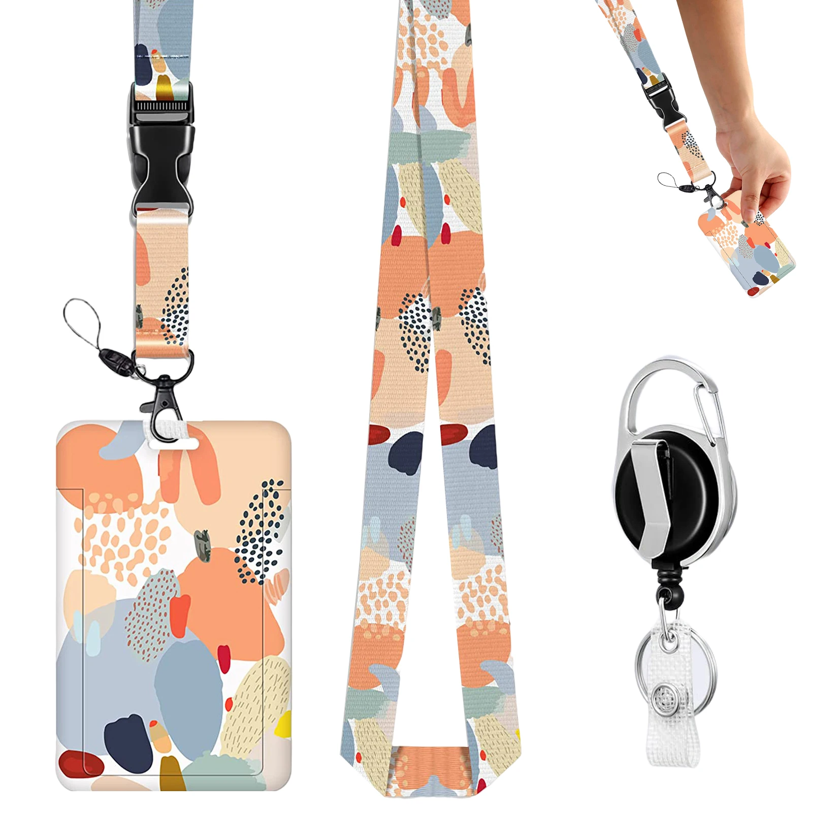 ที่ใส่ตราบัตรประจำตัวนักเรียนโปร่งใสใช้งานได้จริงสายคล้องแบบถอดได้สำหรับครูคลิปหนีบหมุนได้กระเป๋าใส่บัตรภาพวาดสำนักงาน