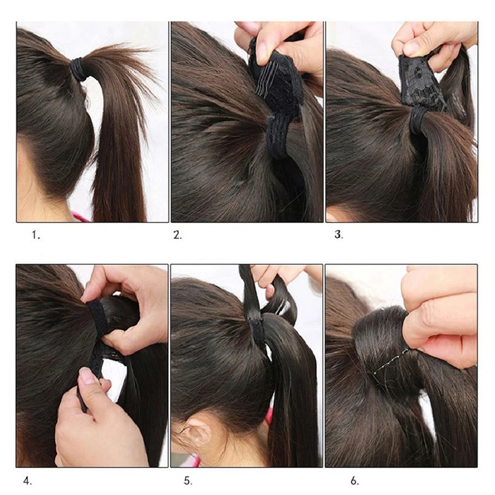 Cabelo sintético extensão peruca para mulheres, ondulações de água, enrole em torno de rabo de cavalo, longo corpo onda cabelo pedaço, 24"