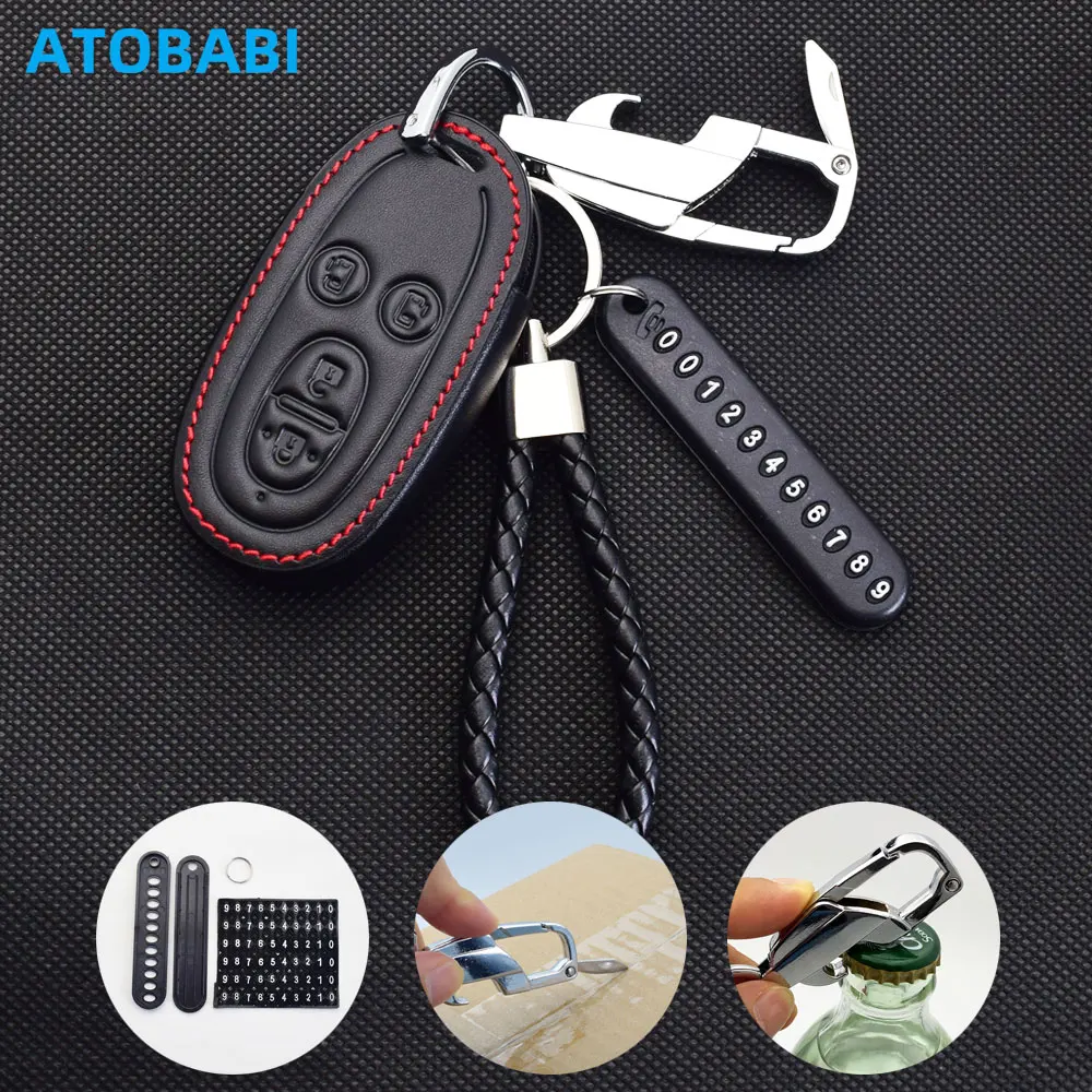 Leather Car Key Case Cover Bag For Suzuki Swift Wagon Hustler Spacia Jimny Xbee Sierra Palette Solio Alto Lapin Keychain Holder