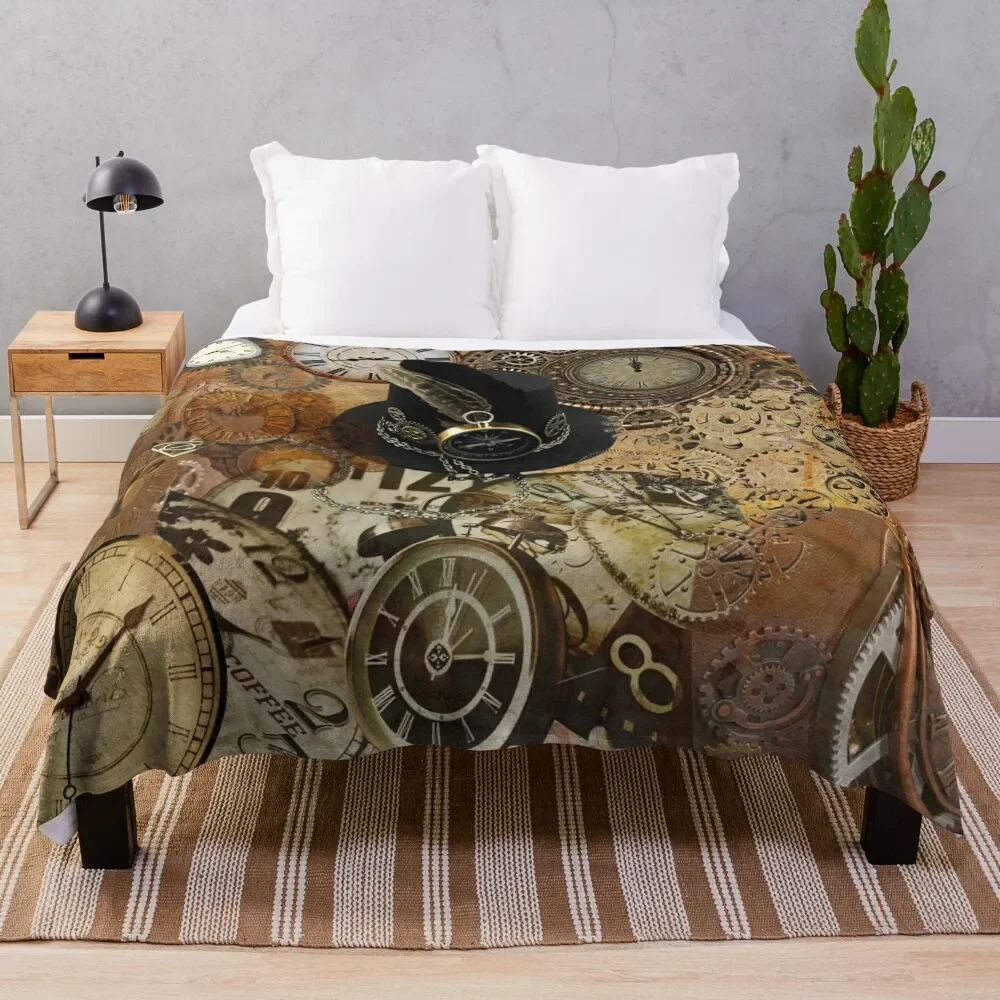 Time and Motion Steampunk Digital Collage Throw Blanket for winter Winter beds Hairy Blankets