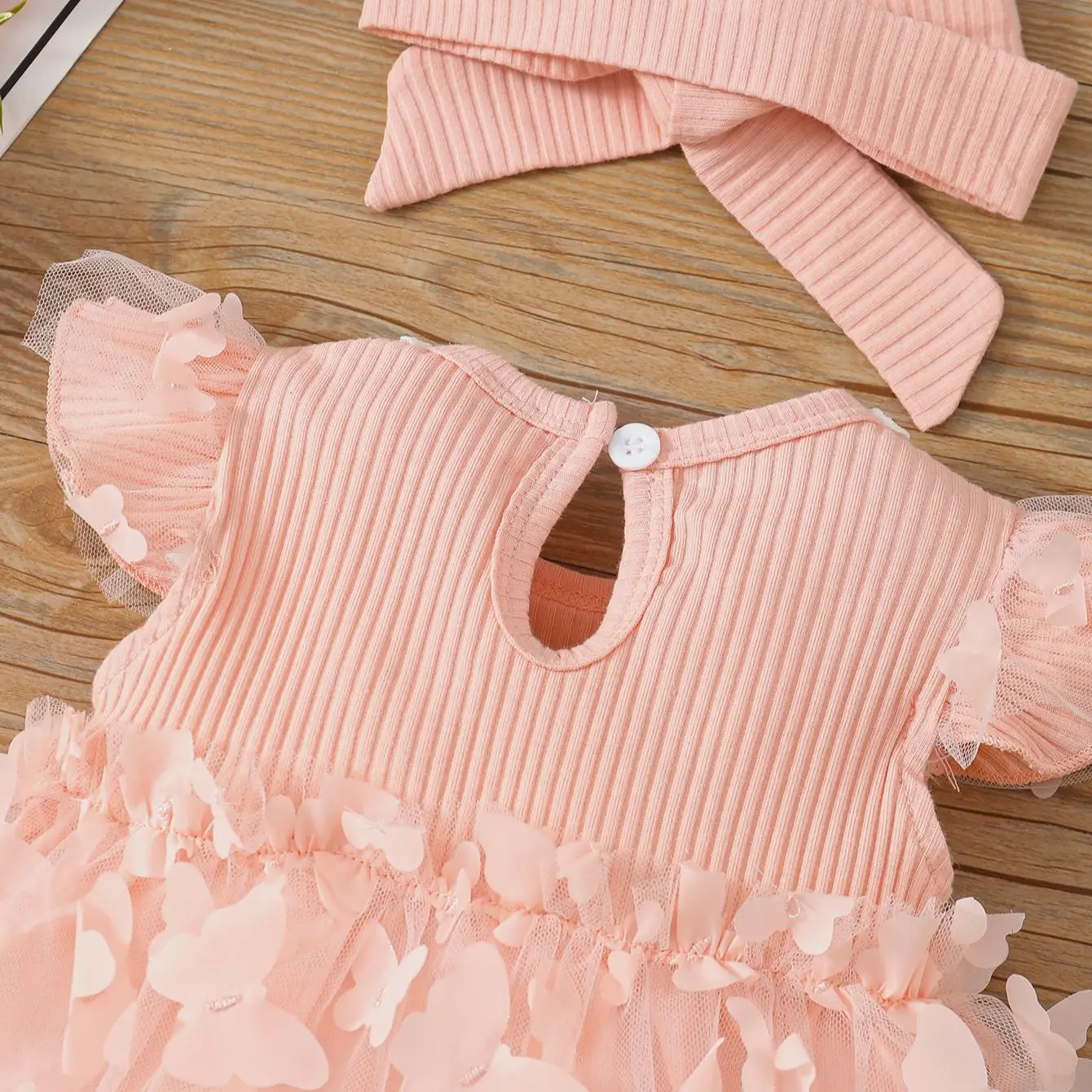 0-3-year-old newborn baby girl summer pink sleeveless lace round neck lace butterfly mesh lovely dress party