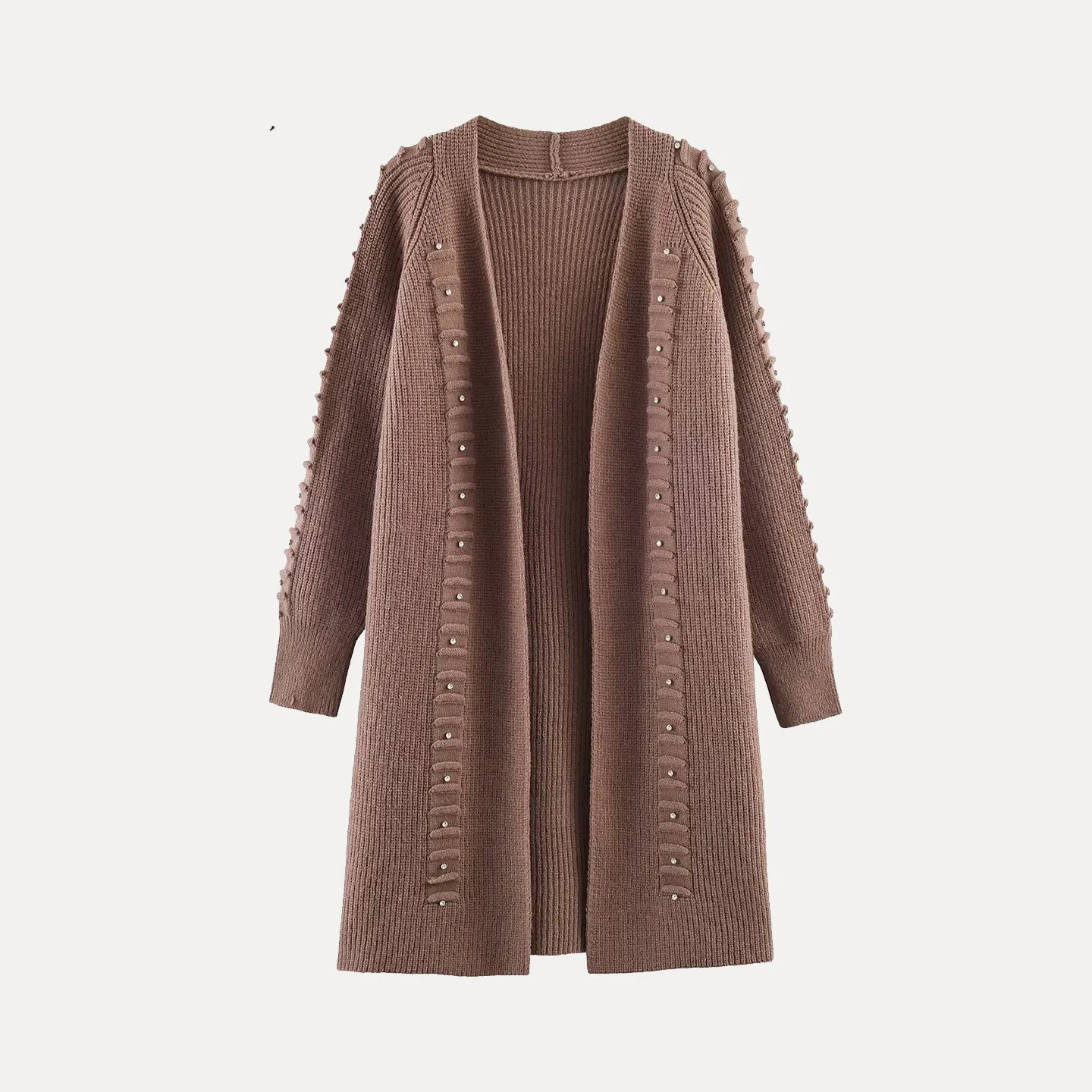 

Модный вязаный кардиган с заклепками для женщин, универсальный, на все случаи жизни, зимний, новинка, бренд Z, стандартный крой, длинный рукав