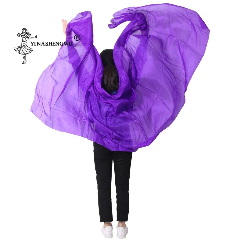 Nouveau Voiles de danse du ventre en soie Pure, écharpe de danse du ventre, voiles en soie pour pratique du spectacle sur scène, couleur violet pur