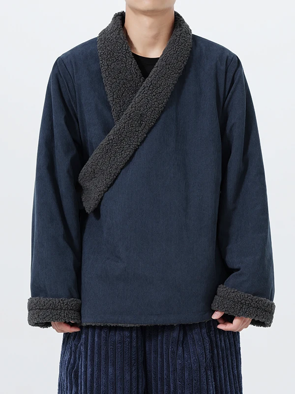 

Men's Thiened Fce Lined Collared Hanfu Outerwear Traditional Chinese Sle Long Sve Casual Warm Coat Youth ular