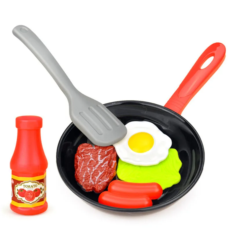 8PCS Children Kitchen Food Toys Simulation Cookware Game Set Pretend Play Pot Steak Vegetable Bread Hot Dog Omelette Kids Gift