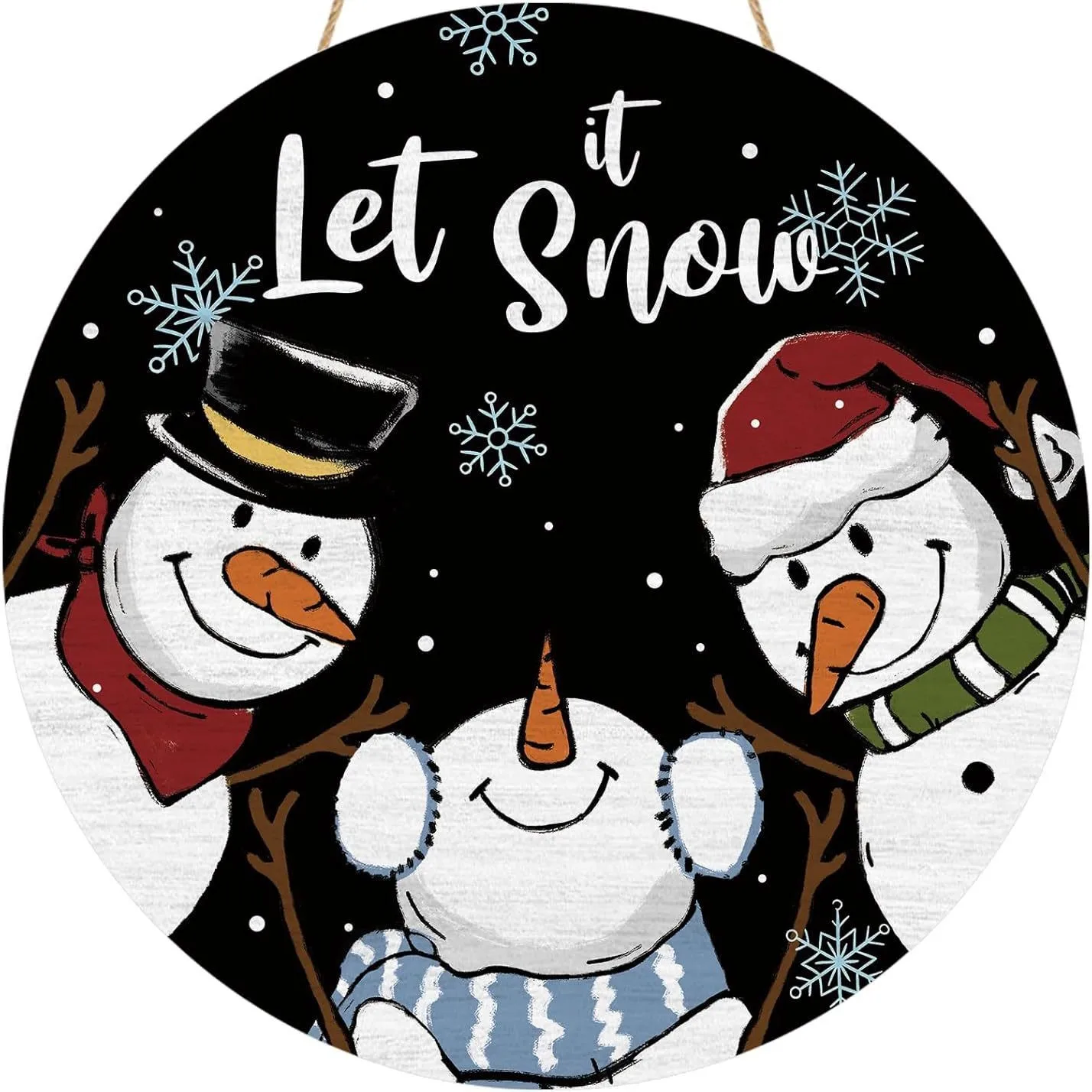 Three Snowmen Creative Decoration, Round Wooden Crafts Pendant, Christmas Door Plate, Home Party, New