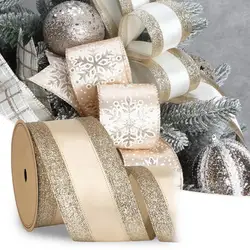 1 Roll 10 Yards 2.5Inch Christmas Ribbon Glitter Gift Wrapping Ribbon Vibrant Color Xmas Tree Ribbon DIY Crafts For Home Decor