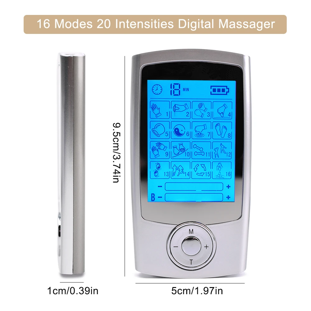 TENS Machine EMS Muscle Stimulator USB Charging for Pain Relief Treatment Using 16 Mode Dual Channel Electronic Pulse Massager
