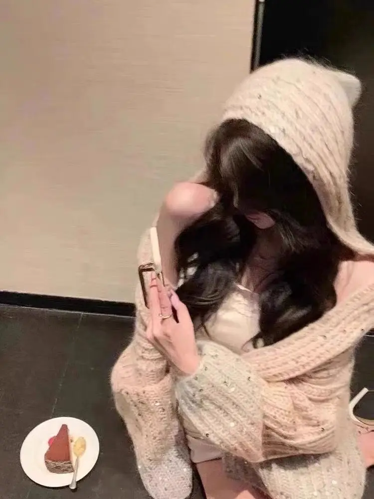 Soft Cozy Loose Knitted Cardigan Jacket V-Neck Tie Lazy Style Top Glittering Trendy Small Audience Loose Fit Women's Sweater