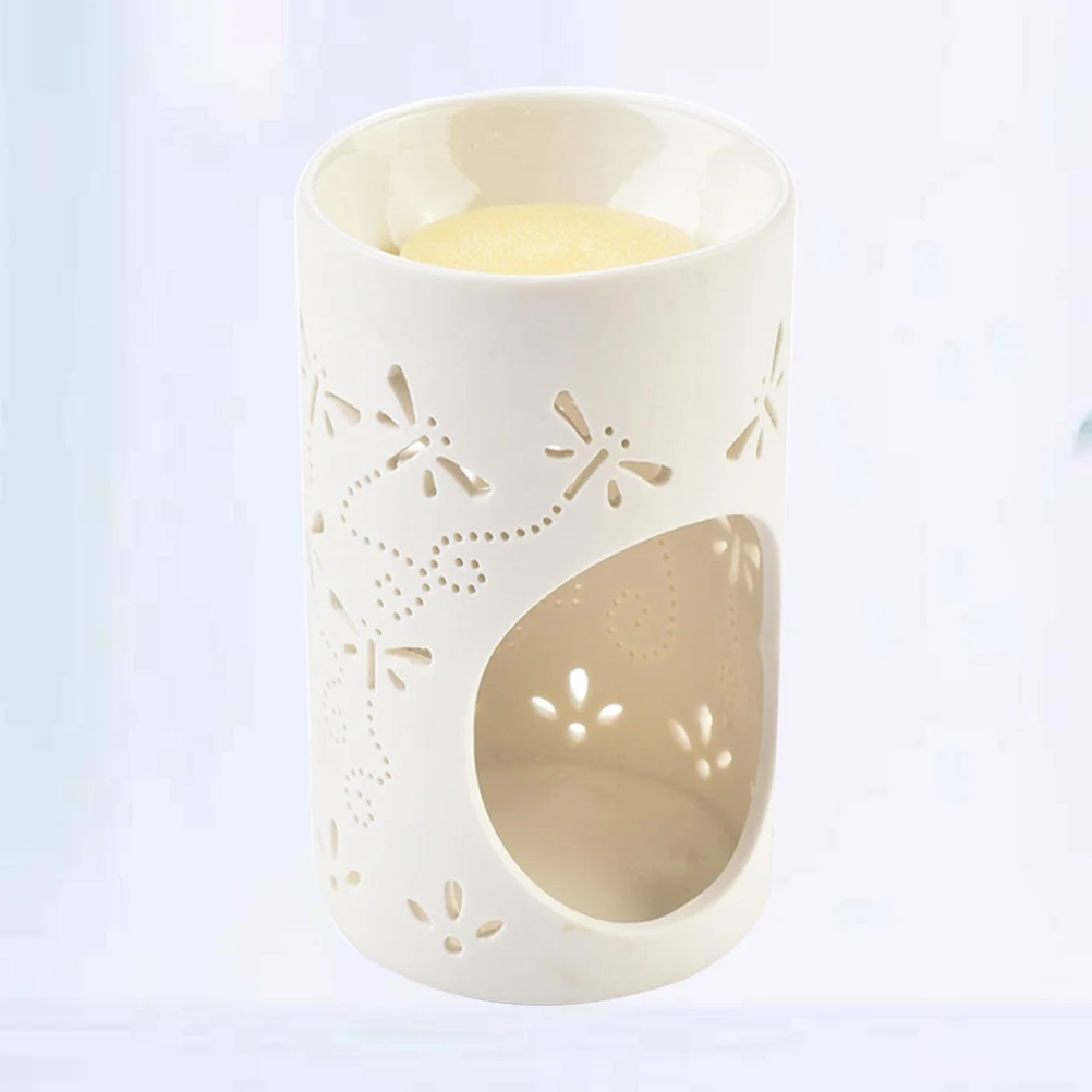 

Ceramic Tea Light Holder Hollow Dragonfly Cut-Out Design Aromatherapy Essential Oil Burner Decorative Rack Living Room