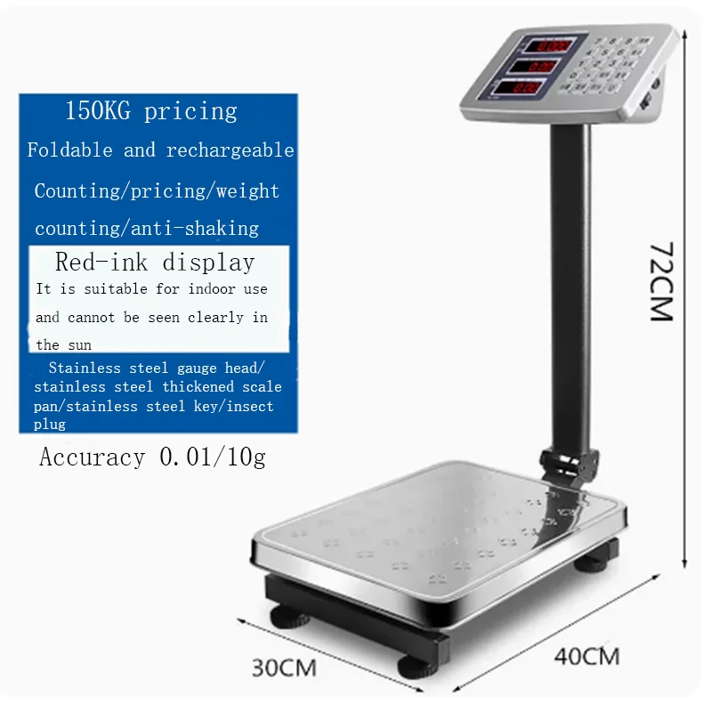 

Commercial bench scale stainless steel 150kg electronic scale 100kg scale folding scale stainless steel material waterproof