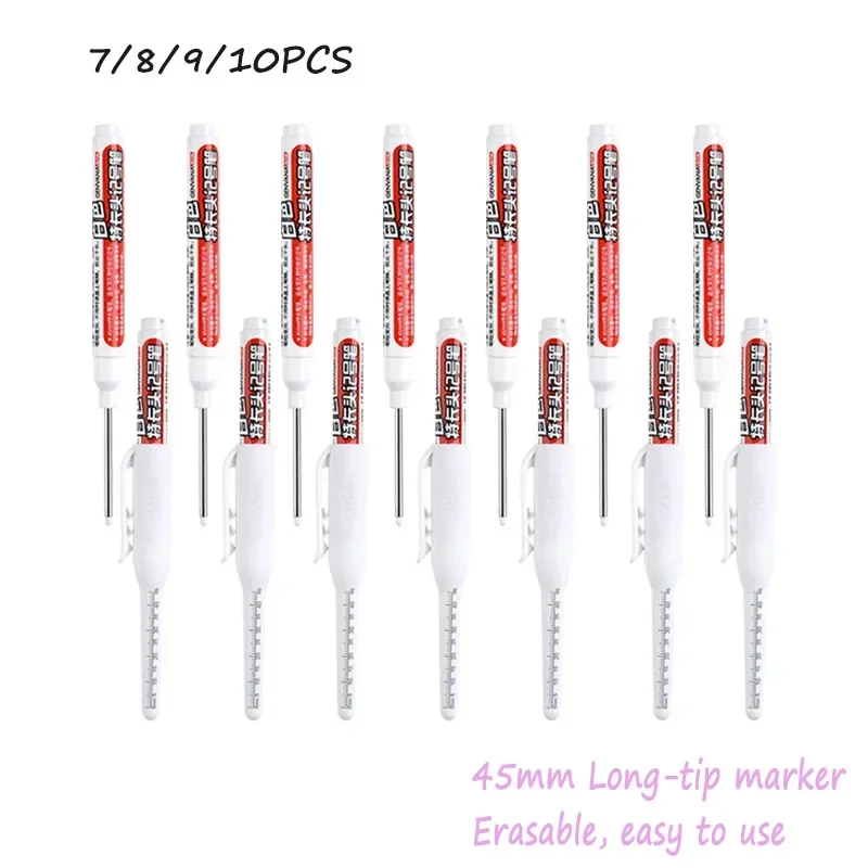 

7/8/9/10PCS White Water-Based Long-Tip Marker, 45MM Multi-functional Deep Hole Marker Pens, 1.0MM Fiber Nib