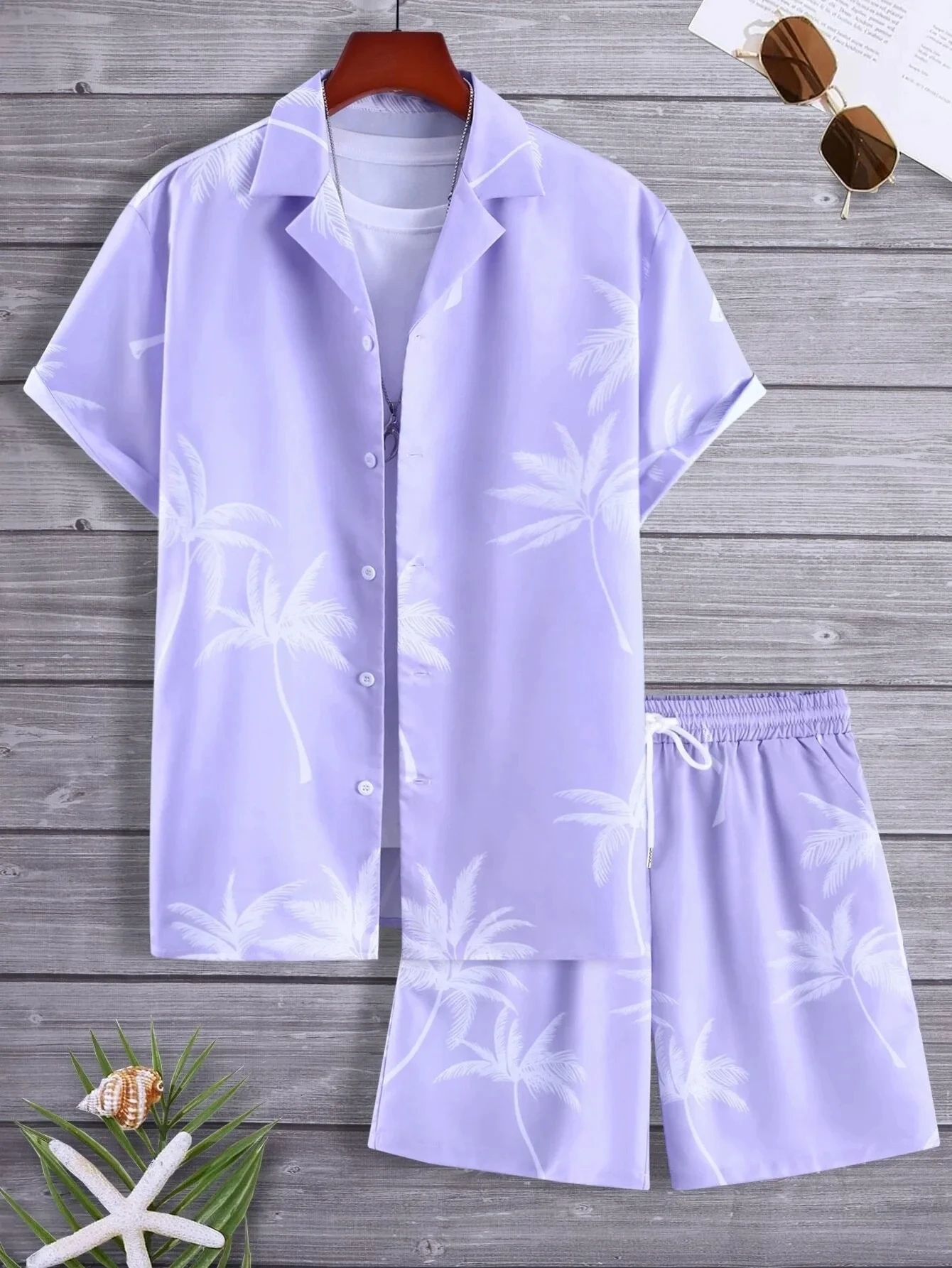 Men's Shirt Sets 3d Print Beach Coconut Tree Plaid Lapel Short Sleeve Casual Shirt Beach Shorts Summer Streetwear Hawaiian Suits