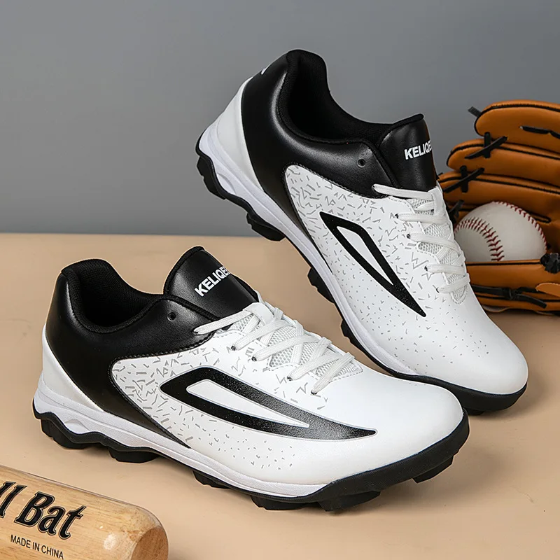 Zapatos de béisbol de alta calidad para hombre, calzado deportivo antideslizante, color blanco y rojo, talla grande 46, profesional