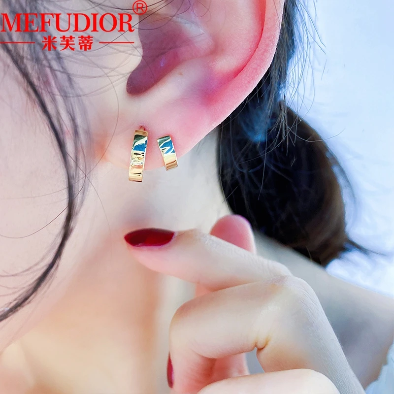 10K Yellow Gold Stud Earrings for Women Smooth Plain Hoops Earrings 3mm Wide High Quality Simple Couple Party Jewelry Gift