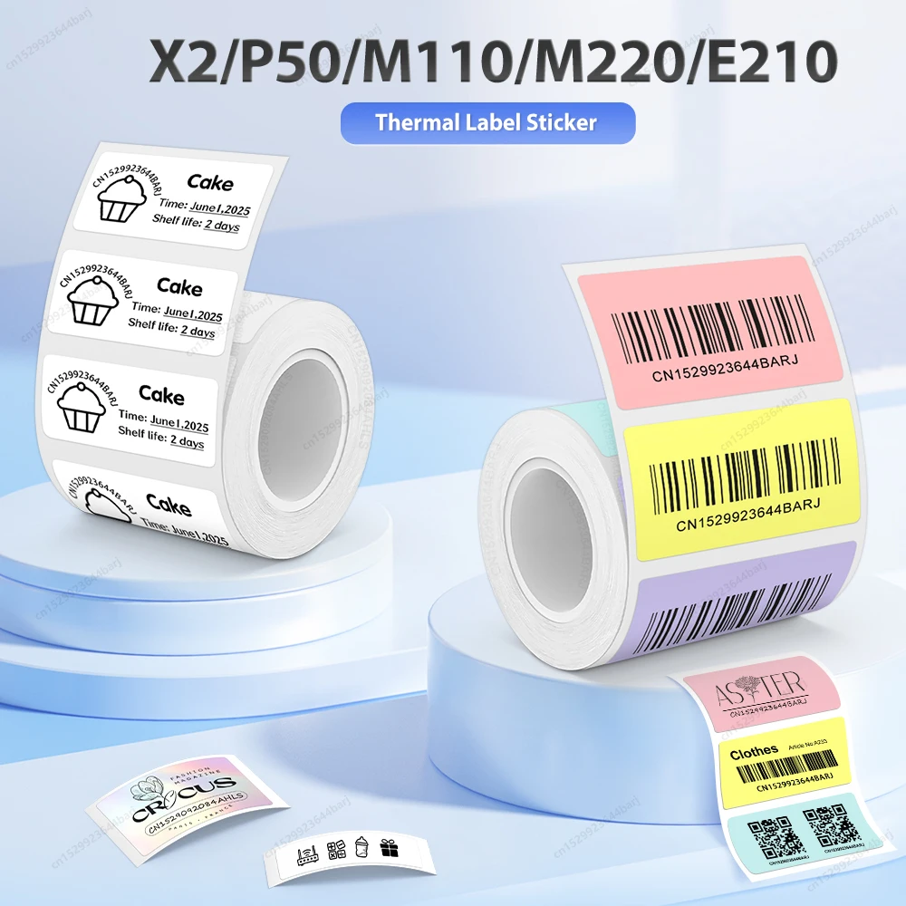 X2 Thermal Label Paper Tape for Phomemo M110 M220 M200 P50 E210 Label Printer 30*30mm 40*30mm 50*30mm Adhesive Label Sticker