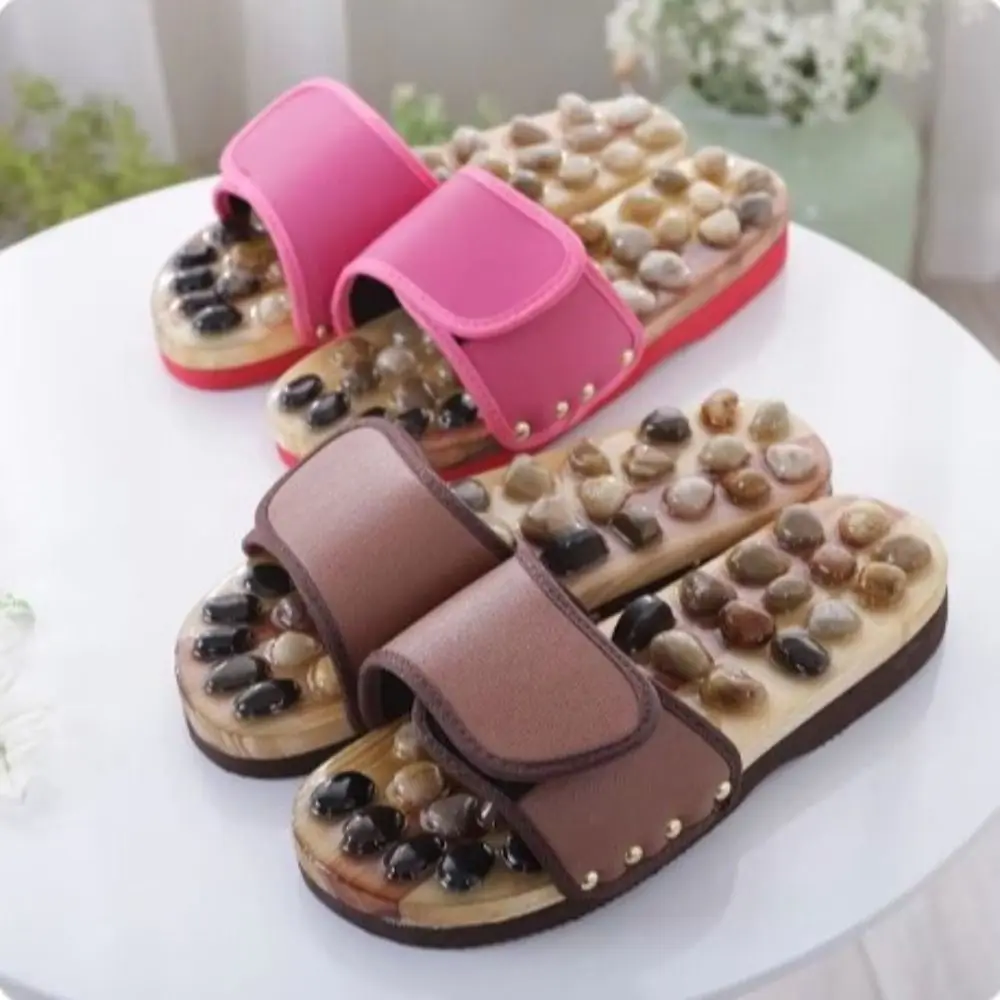Natural Pebbles Acupressure Massage Slippers Feet Care Anti-slip Massage Stone Sandals Relaxation Adjustable Foot Massager Shoes