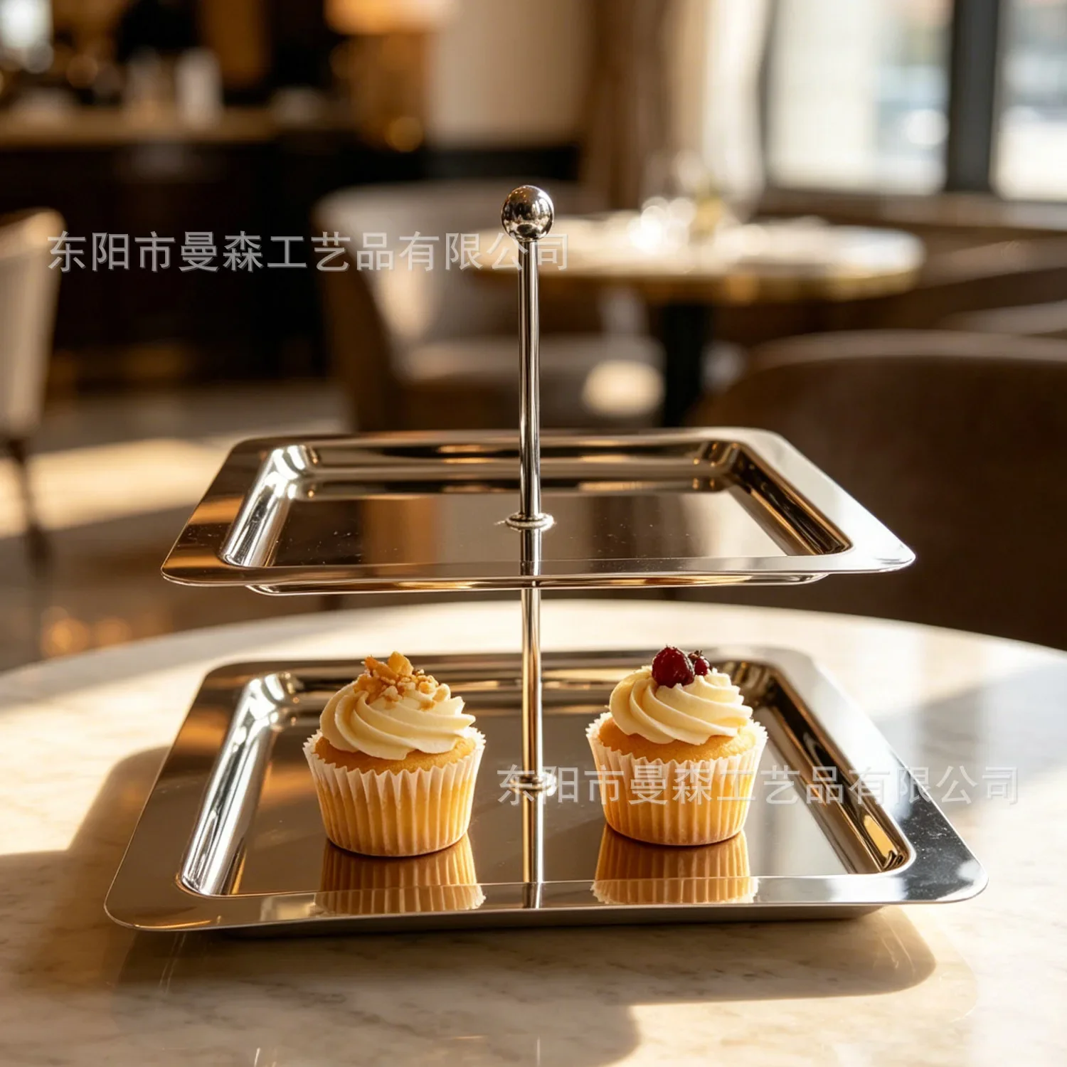Cross-border stainless steel multi-layer dessert display rack square double-layer fruit tray baking cakes, snacks and snacks