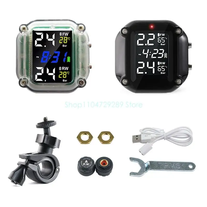 TPMS Wireless Motorcycle Tire Pressure Monitoring System LCD Real for Time Monit