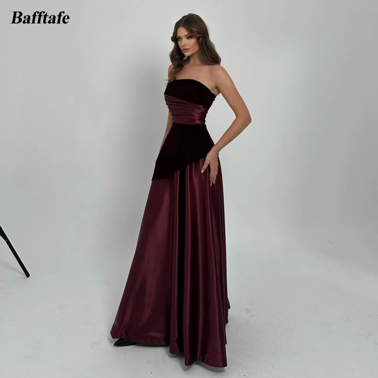 

Bafftafe Simple Satin Velour Long Prom Dresses Customized Formal Party Women's Evening Dress Pleated Arabic Bridesmaid Gowns