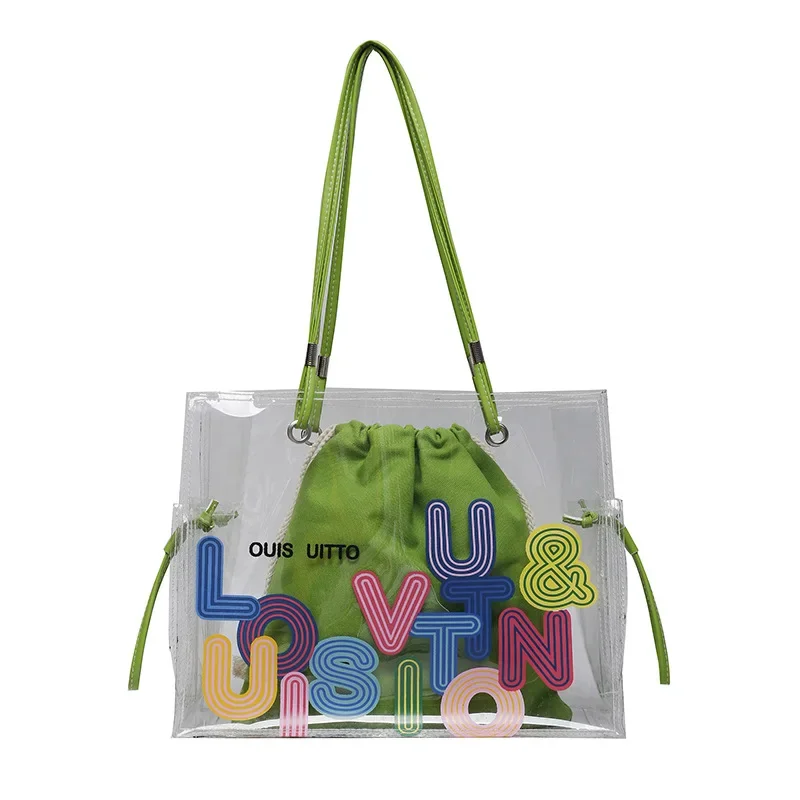 Sac à Main d'Été Transparent de Grande Capacité pour Femme, avec Lettre Imprimée, en PVC