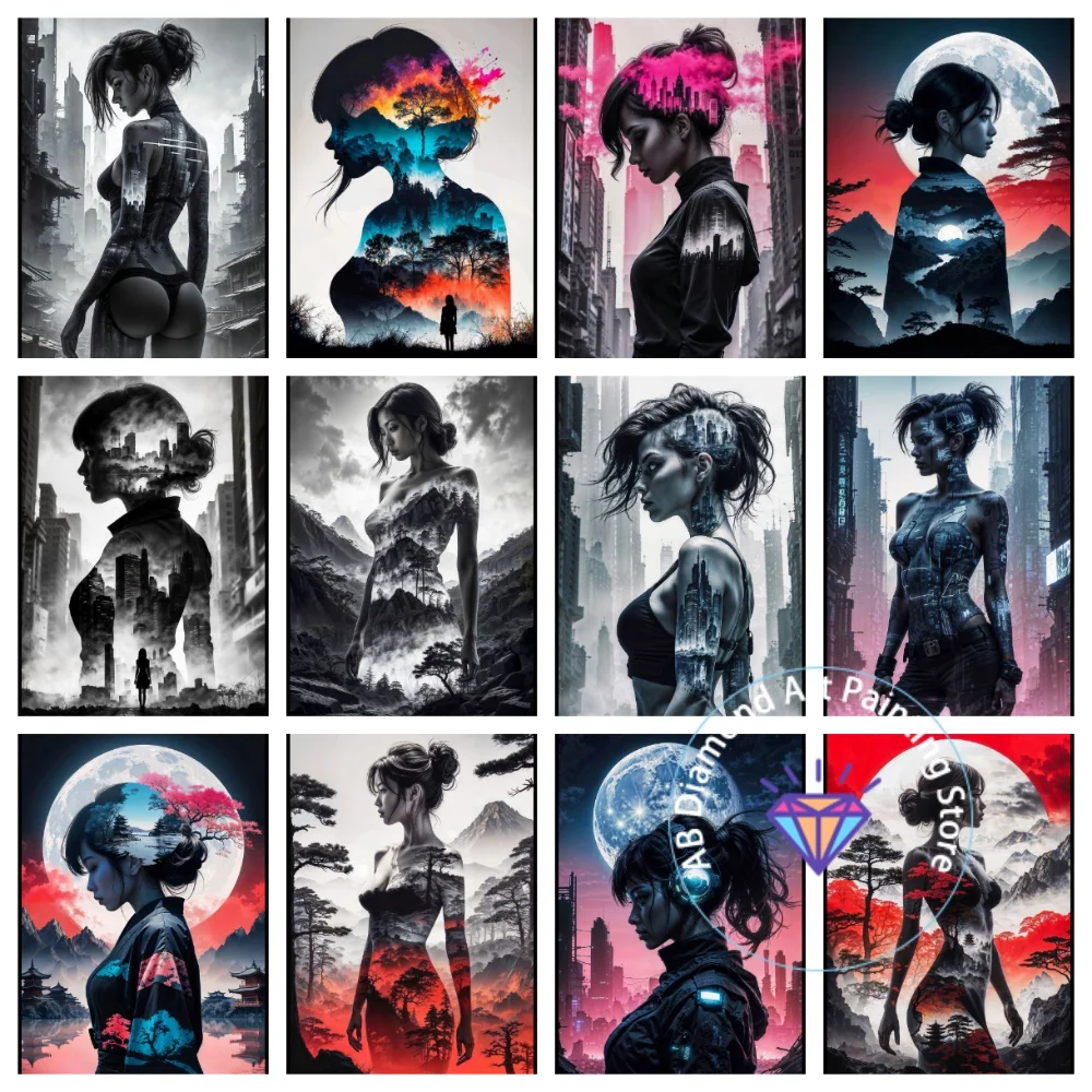 

Sexy Cyberpunk City Girl AB Diamond Painting Kit Square Round Diamond 5D DIY Mosaic Handmade Art Adult Exquisite Gift Home Decor