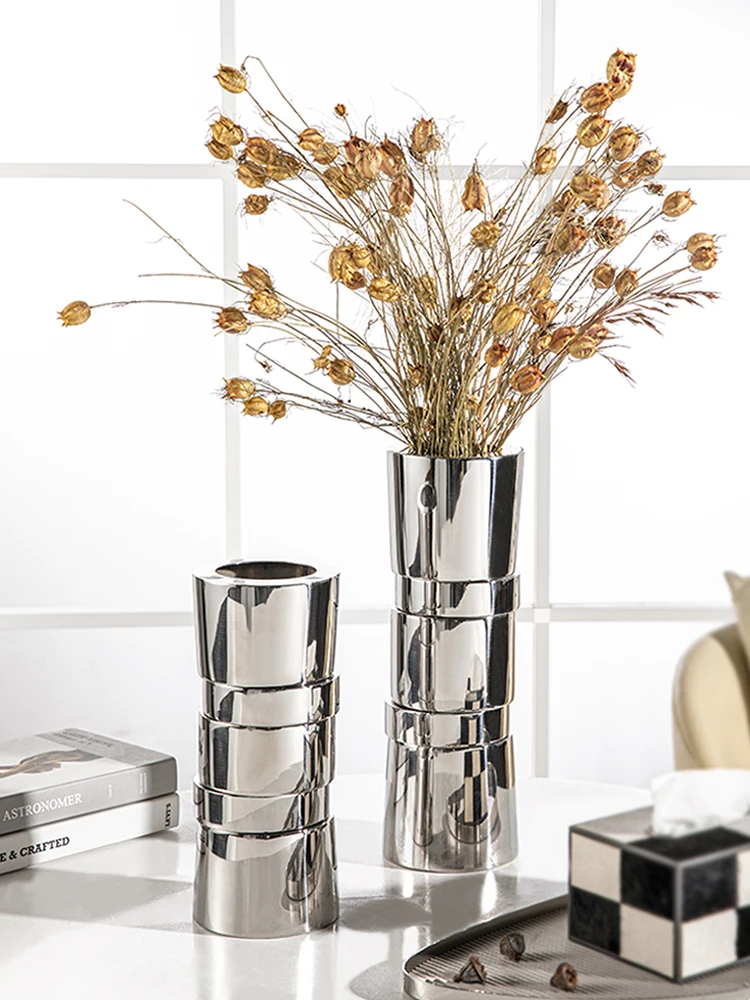 Designer Stainless Steel Vase Flower Vase Scandinavian Creative Home Living Room Dining Table Modern Soft Furnishing Ornaments