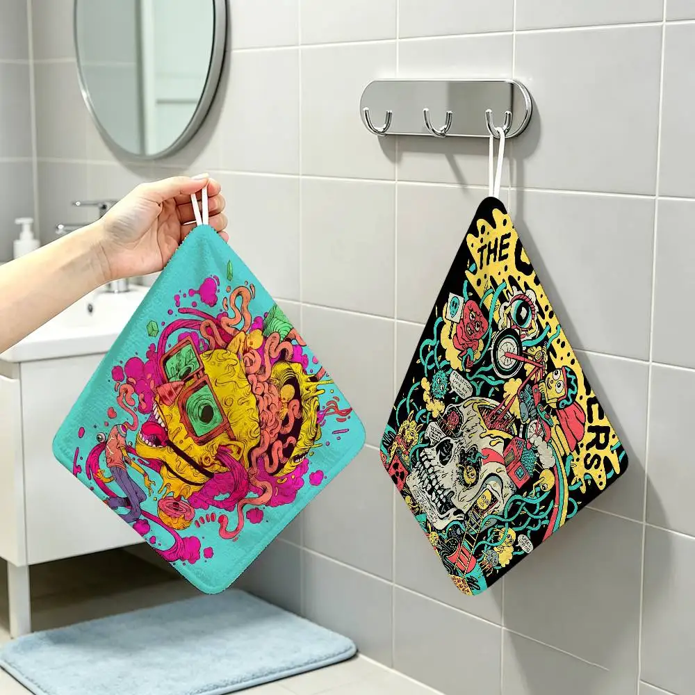 killer acid art  Polyester Cotton Daily Towel Hanging Kitchen Hand Wiping Cloth Durable for Whole House Use