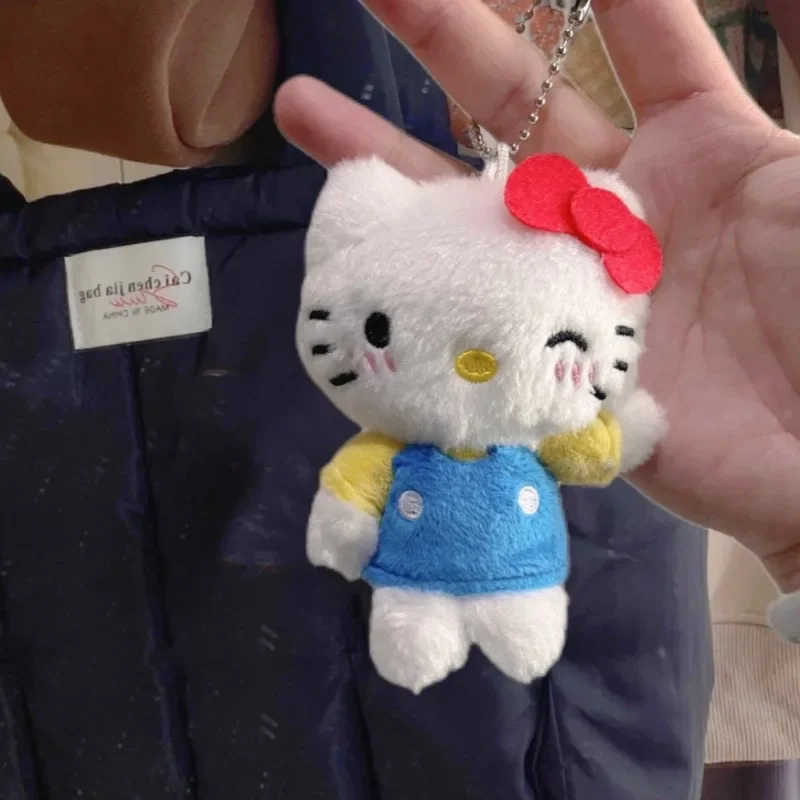 Hello Kitty Sanrio Plush Pendant Toys Bag Decorations KT Cat Doll 10cm Blue Color Creative Cute Decor Keychain Gift for Friends