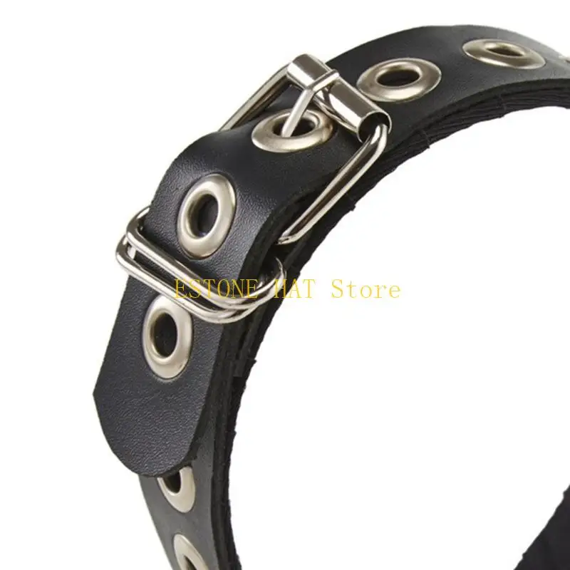 แถบคาดศีรษะ 49MF Buckle Buckle Buckle PU หนังแถบคาดศีรษะโลหะหัวเข็มขัดกอธิค Tiaras PU หนังหูฟัง