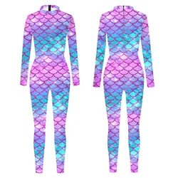 Colorful Shiny Fish Scales 3D Print Women's Jumpsuit Cosplay Mermaid Bodysuit Stretch Wear Cosplay Costume Parent-Child Outfit