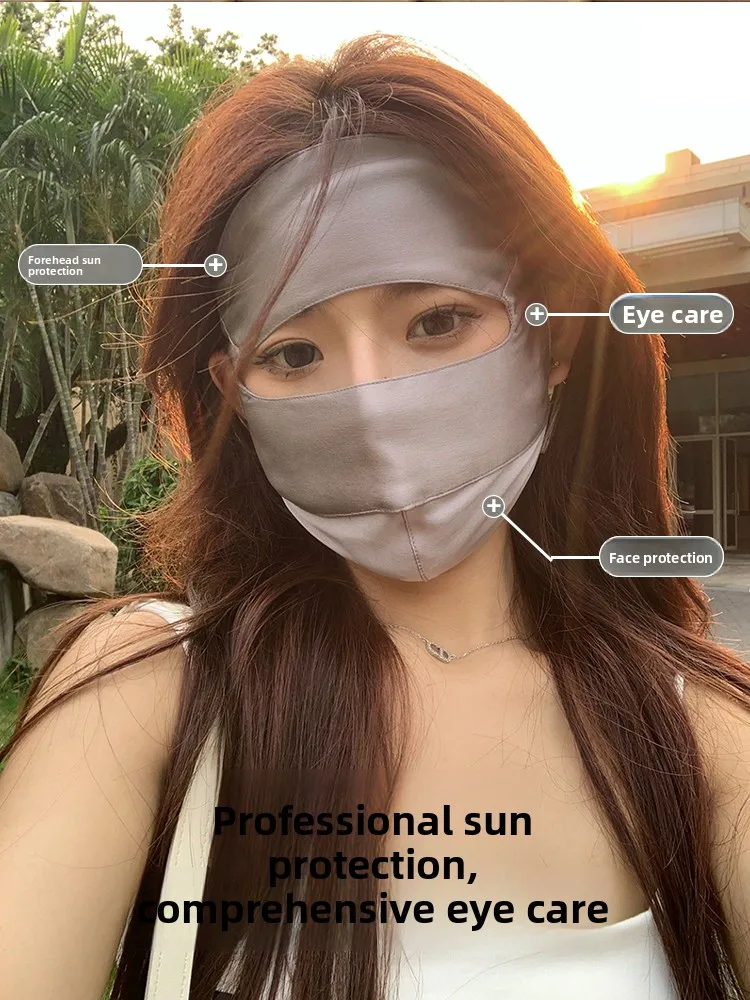 Silk Sunscreen Face Mask Full Face UV Protection Blue Light Radiation Protection New Driving Face Base Korean Style Summer Sp...