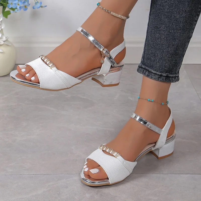 Ladies Shoes on Sale 2024 Fashion Ankle Strap Slingbacks Women Sandals Summer Open Toe Mixed Colors Buckle Chunky Heels Sandals