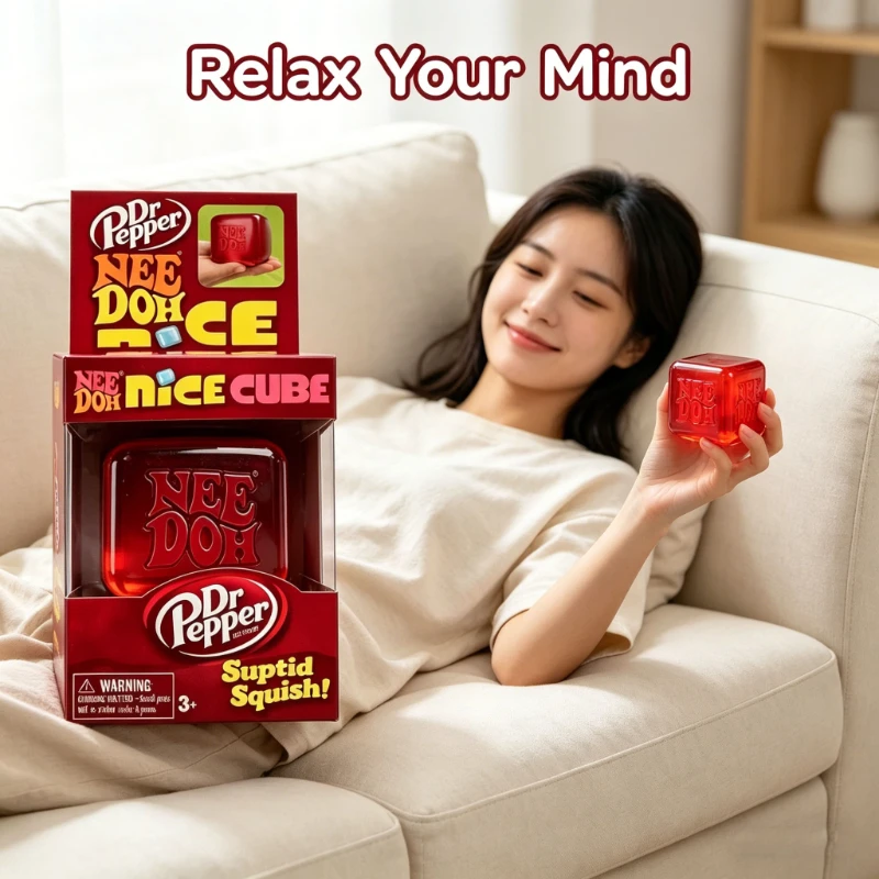 NeeDoh Nice Cube Squishy Fidget Cube (Edição Dr Pepper), Brinquedo Antiestresse, Brinquedo Sensorial para Alívio da Ansiedade para Crianças e Adultos