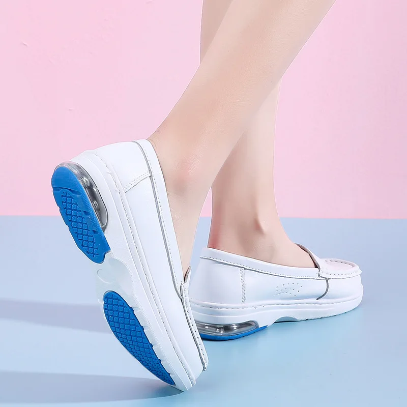 Women's New Vulcanized Shoes Nurses Available Work Soft Bottom Comfortable Leather Breathable Anti-slip Slope Heel Shoes Zapatos