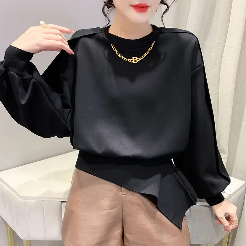 Stylish Solid Color Spliced Irregular Blouse Women\'s Clothing 2022 Autumn New Casual Pullovers Loose Korean Shirt