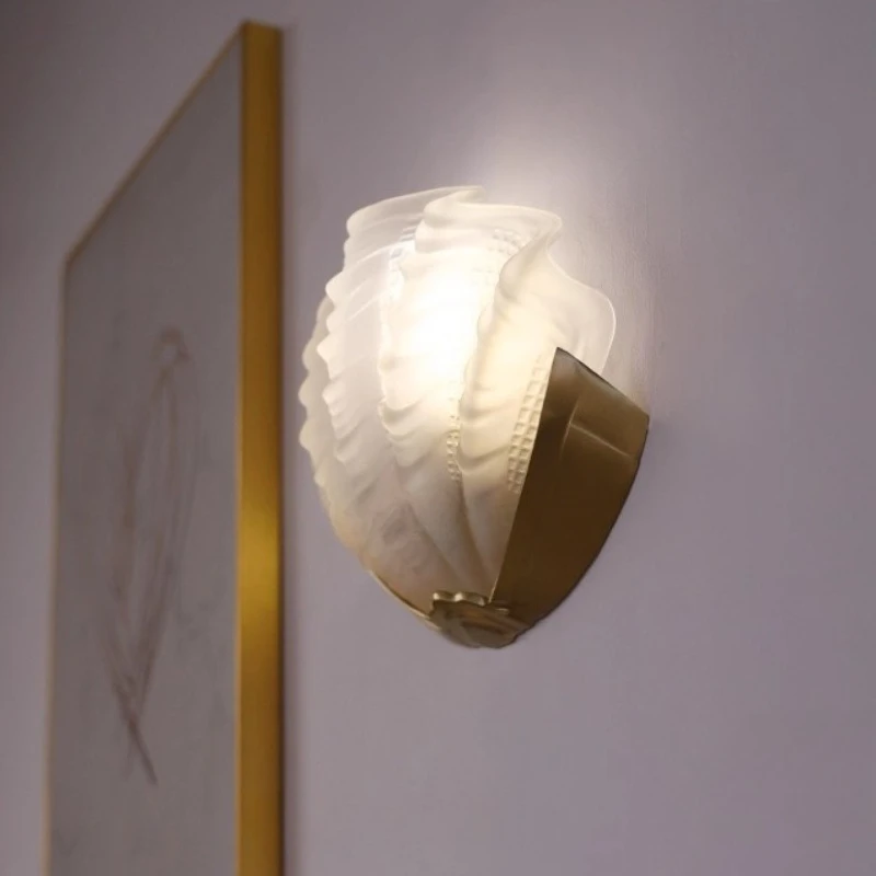 French Creative Colorful Shell Glass LED Wall Lamp Copper Base Light Personality Living Room Bedroom Restaurant Corridor Sconces