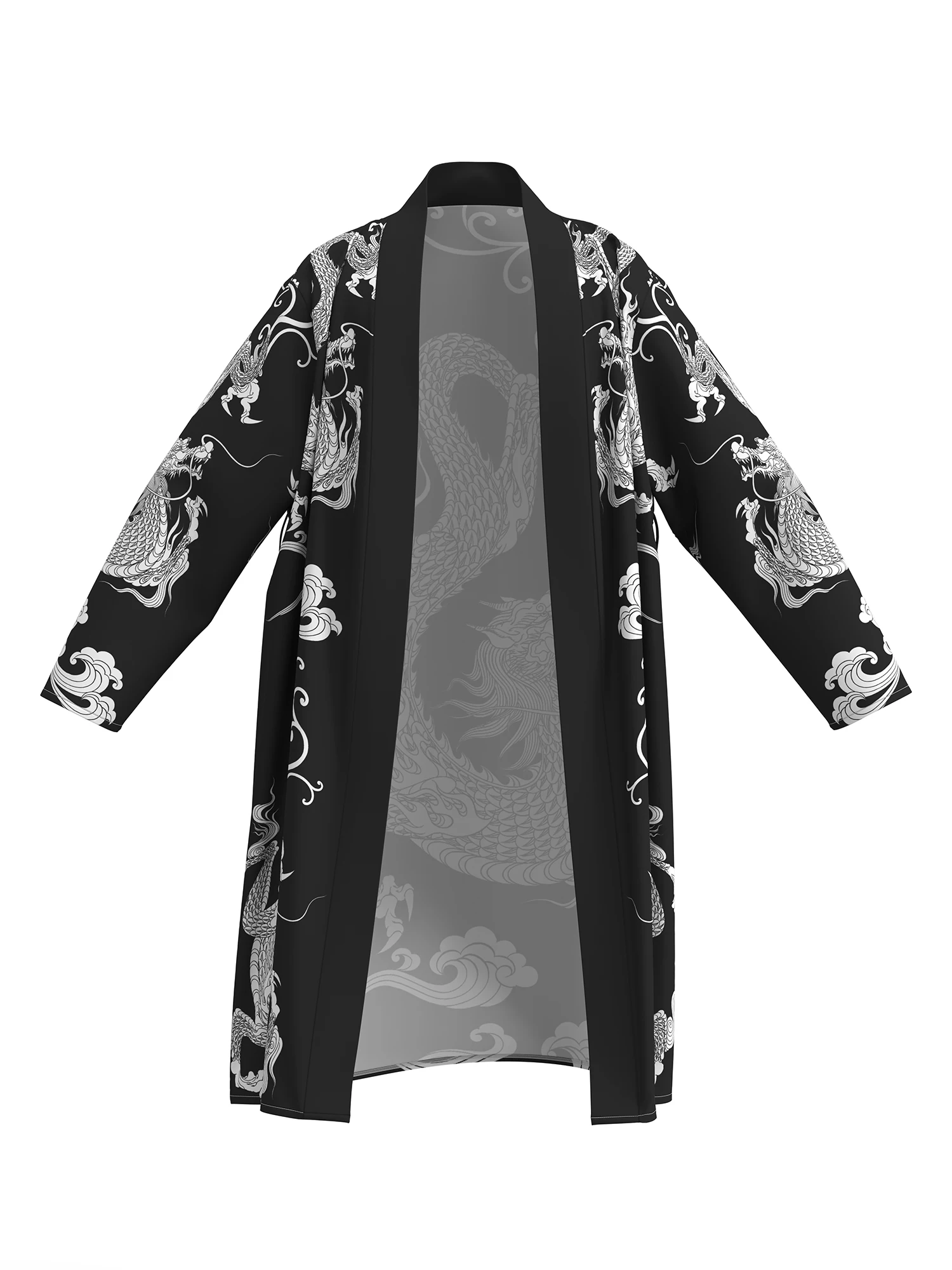 3D digital printing Chinese dragon comfortable skin-friendly nightgown men's long-sleeved thin bathrobe home fun
