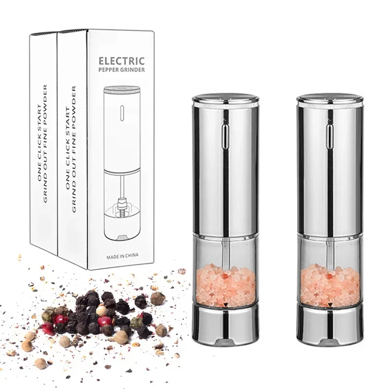 2Pcs Electric Salt and Pepper Grinders USB Rechargeable Spice Grinder Pepper Mills With Base External Adjustable Coarseness