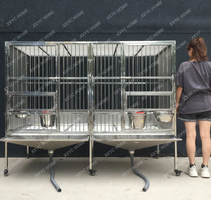 Stainless Steel Dog Cage Large Dog Special Border Collie Golden Retriever Labrador Medium-Sized Dog 304 Large Dog Cage